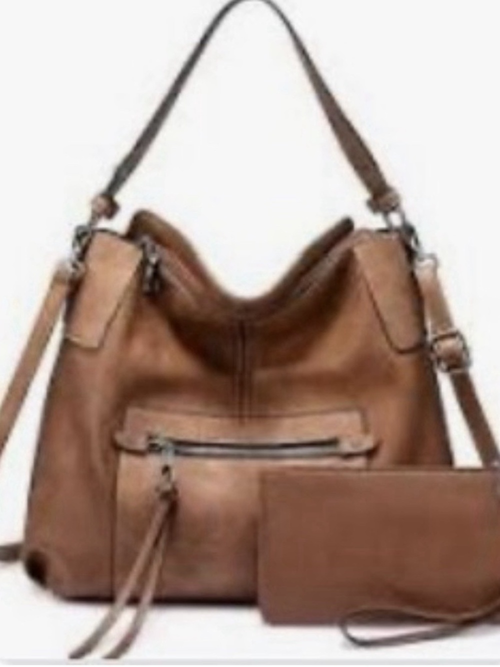 Realer Boho Style Large Shoulder Bag Purse Faux Leather Brown